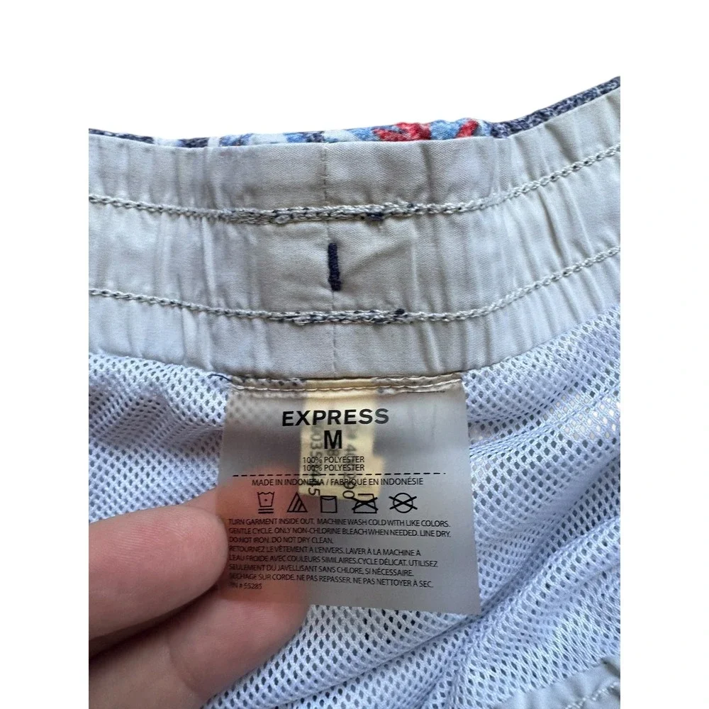 Express Men's Swim Trunks Size‎ M Blue Red Palm Print Board Shorts as is